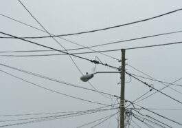 gray electric post with light