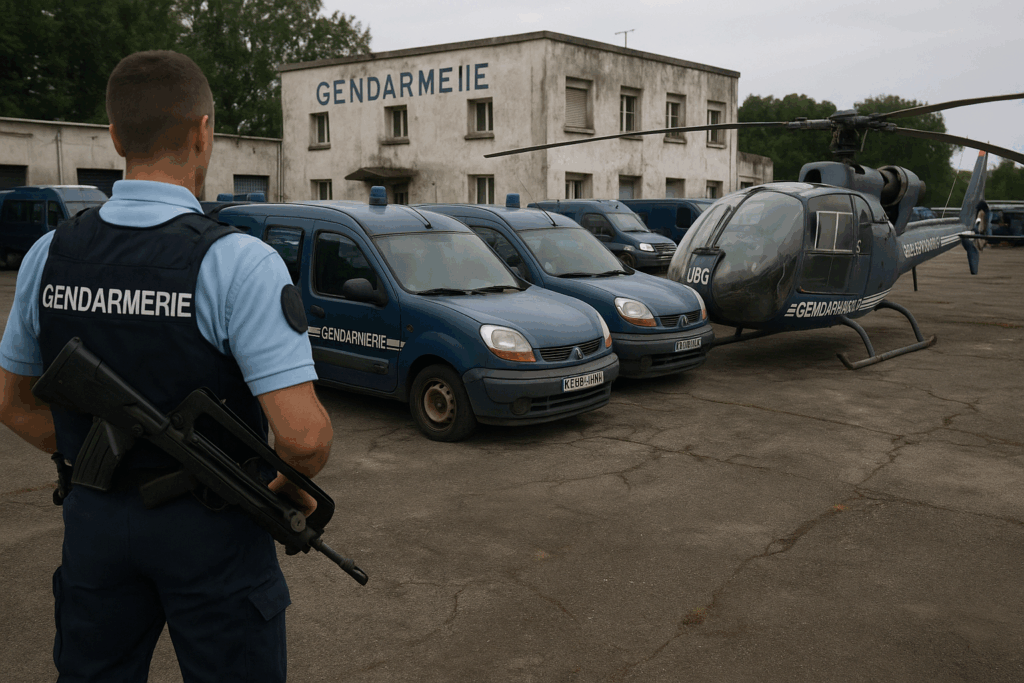 Véhicules de la gendarmerie nationale sur le terrain, illustrant le manque de moyens face aux menaces.