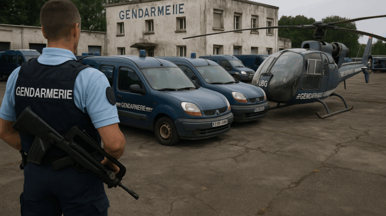 Véhicules de la gendarmerie nationale sur le terrain, illustrant le manque de moyens face aux menaces.