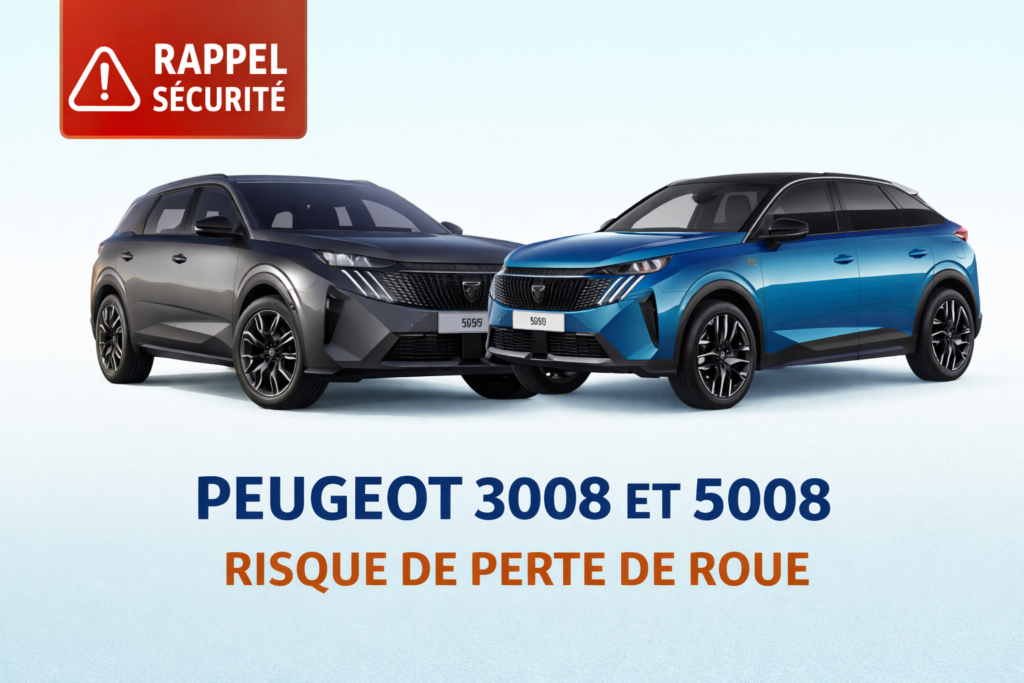 Rappel sécurité: Peugeot 3008 et 5008. Un risque de perte de roue Peugeot 3008 et 5008 concernés par un rappel sécurité 2026 pour risque de perte de roue