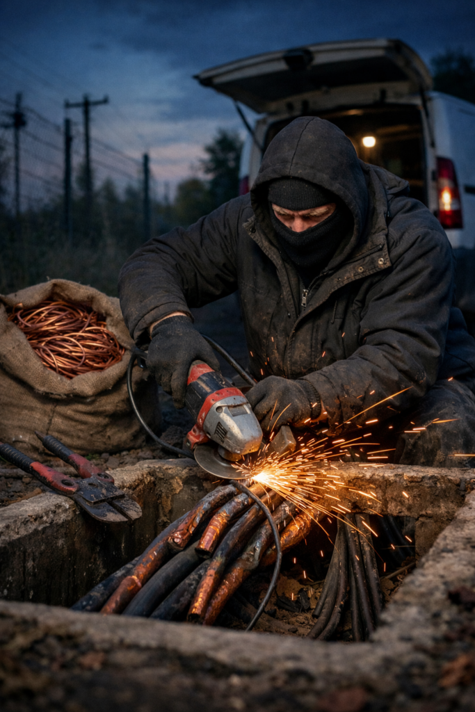 Gendarmes lors d’une opération judiciaire contre un réseau de vols de cuivre dans le Morbihan