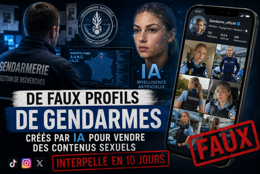 De faux profils de gendarmes créés par intelligence artificielle : la Section de recherches de Lille interpelle leur auteur en dix jours Illustration représentant une fausse gendarme générée par intelligence artificielle dans une affaire d'usurpation de l'image de la gendarmerie.
