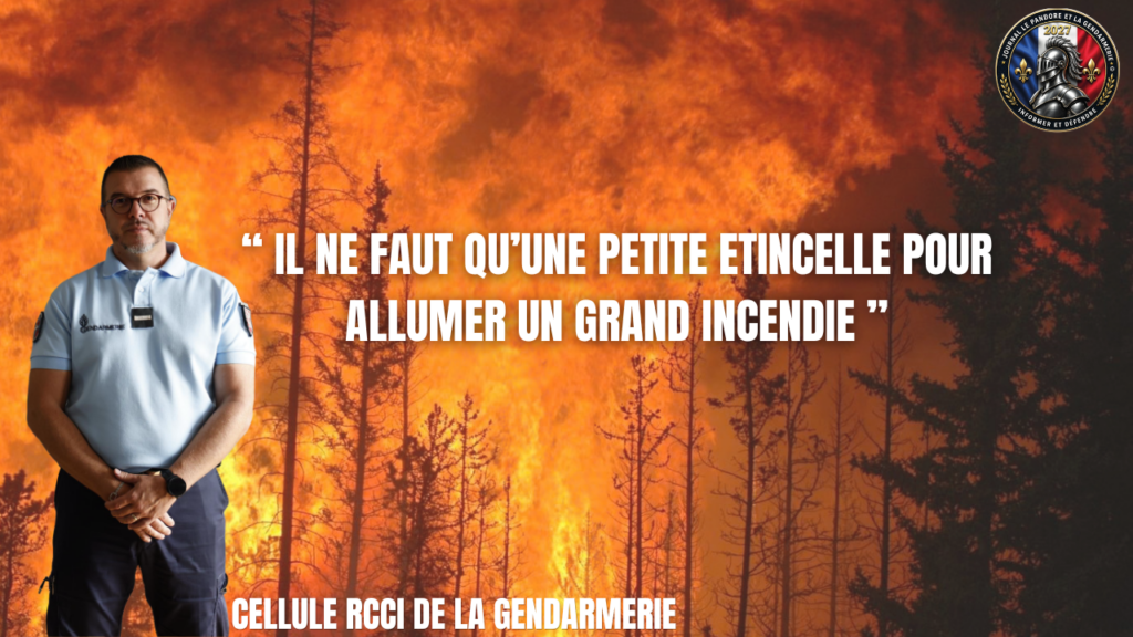 RCCI : comment la Gendarmerie recherche les causes et circonstances des incendies Adjudant-chef Éric Dufayet, responsable des formations RCCI, devant un incendie de forêt