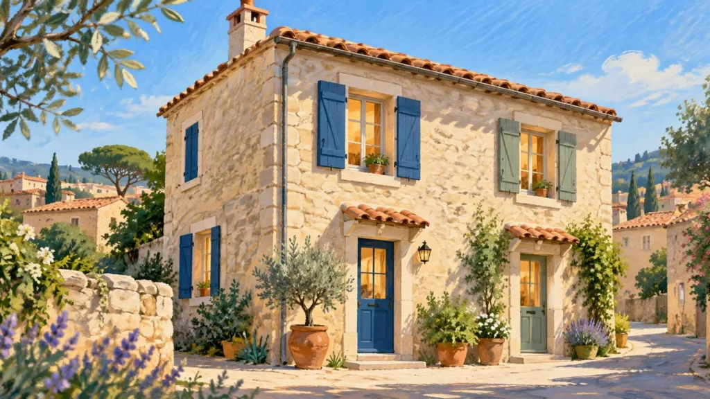 Avant-Monts : ce qui change avant de diviser une maison en plusieurs logements Illustration générée par IA : une maison de village en pierre avec deux portes d’entrée distinctes.