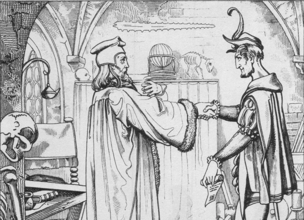 Montpellier : « Faust » ouvre la saison d’hiver du Domaine d’O les 9 et 10 octobre Faust concluant son pacte avec Méphistophélès, gravure du XIXe siècle