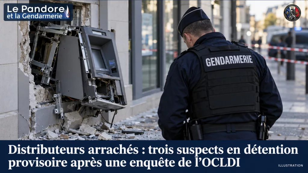 Distributeurs arrachés : trois suspects en détention provisoire après une enquête de l’OCLDI Image générée par IA, Le Pandore