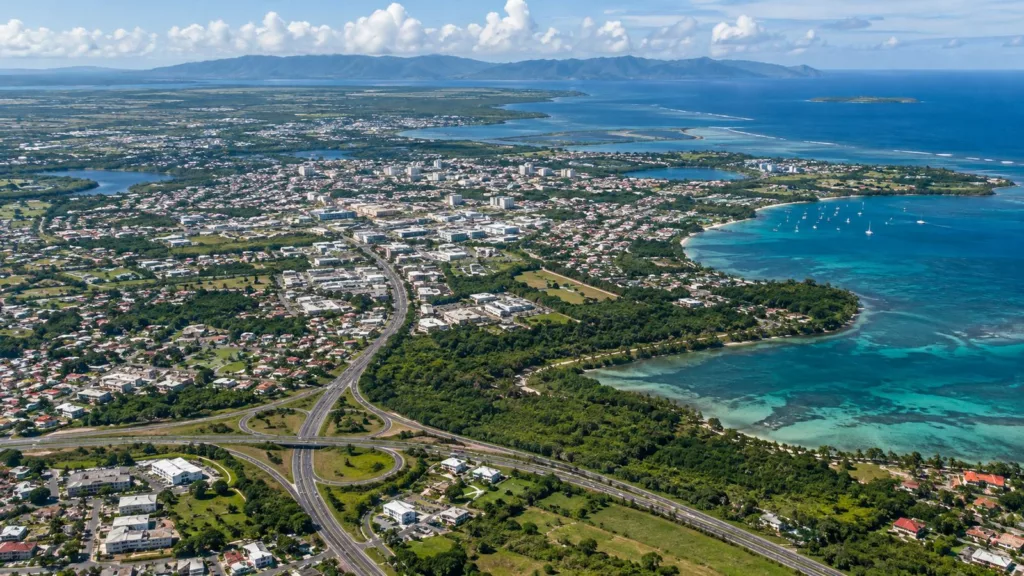 Guadeloupe : deux gendarmes auraient été blessés par des tirs aux Abymes (à confirmer-sources locales) Vue aérienne stylisée de la Guadeloupe créée par intelligence artificielle, sans lien direct avec les faits survenus aux Abymes