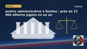 Illustration éditoriale originale du Pandore pour « Justice administrative à Nantes : près de 23 000 affaires jugées en un an ». Scène symbolique non documentaire.