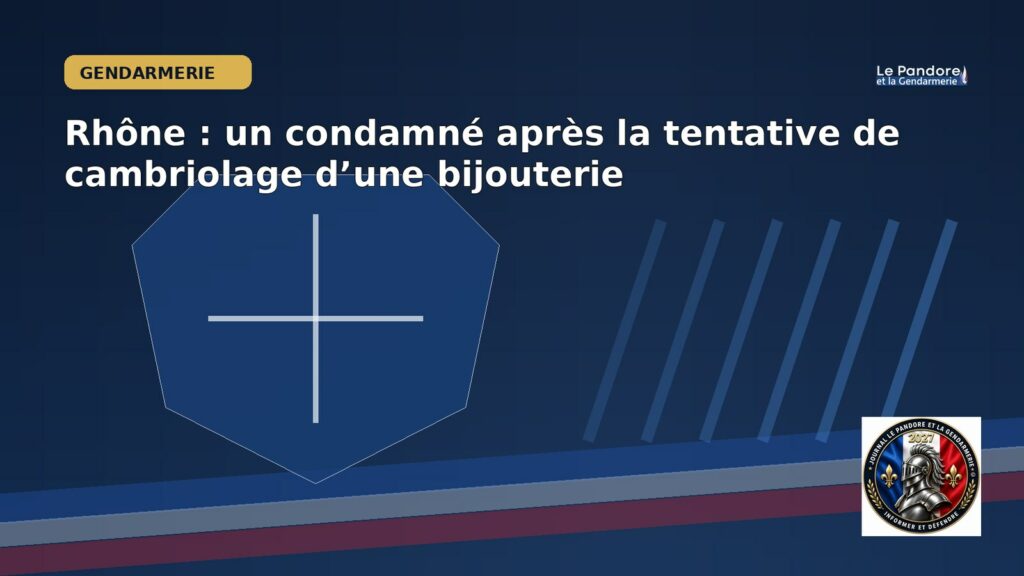 Rhône : un condamné après la tentative de cambriolage d’une bijouterie Illustration éditoriale originale du Pandore pour « Rhône : un condamné après la tentative de cambriolage d’une bijouterie ». Scène symbolique non documentaire.